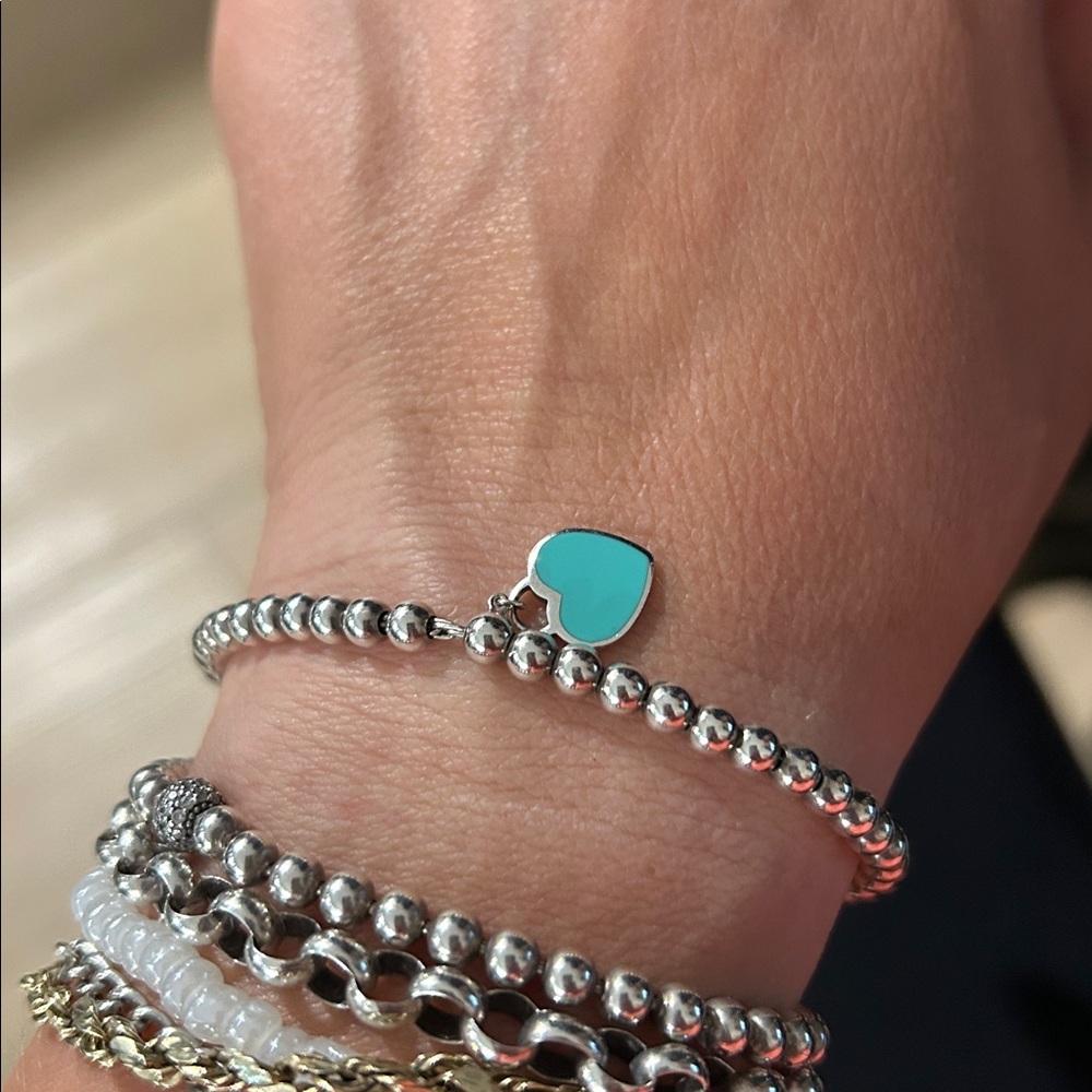 Silver Beaded Tiffany and Co Bracelet with Heart Charm